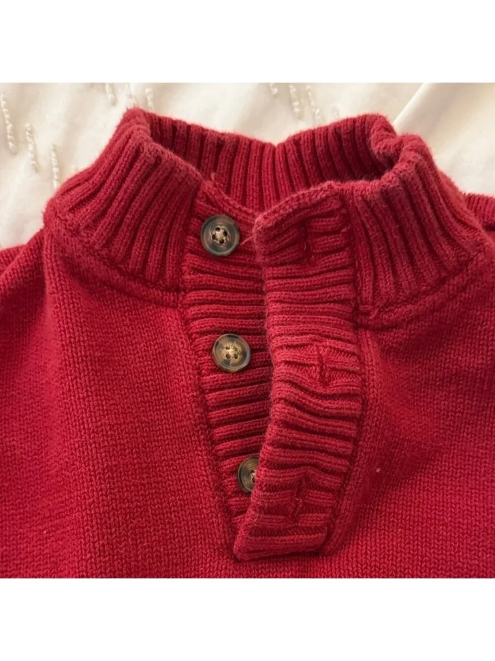 Red Knit Sweater with Button Collar